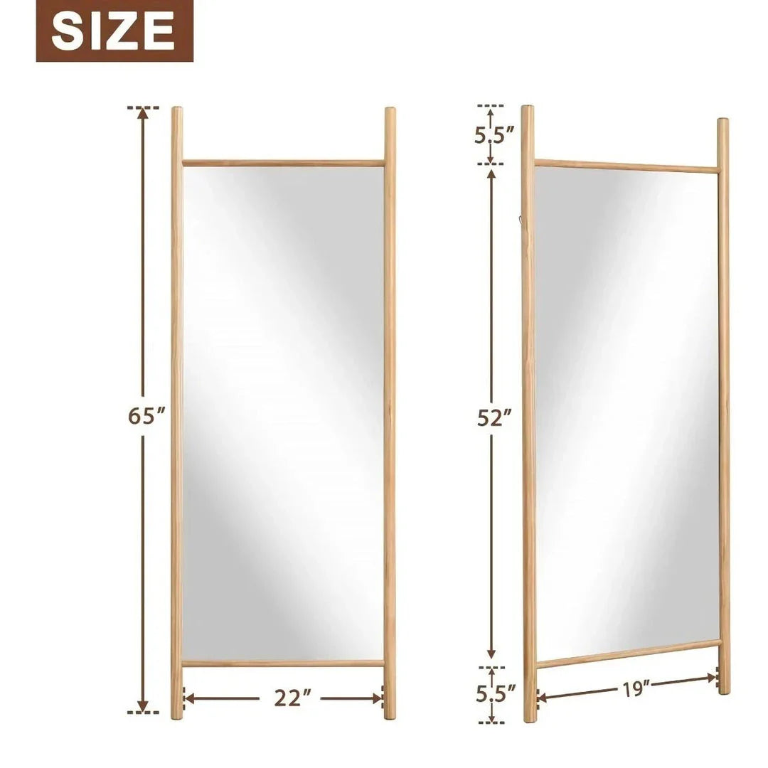 Elegant full-length mirror with solid wood frame and shatterproof glass, suitable for wall-mounting or leaning against a surface