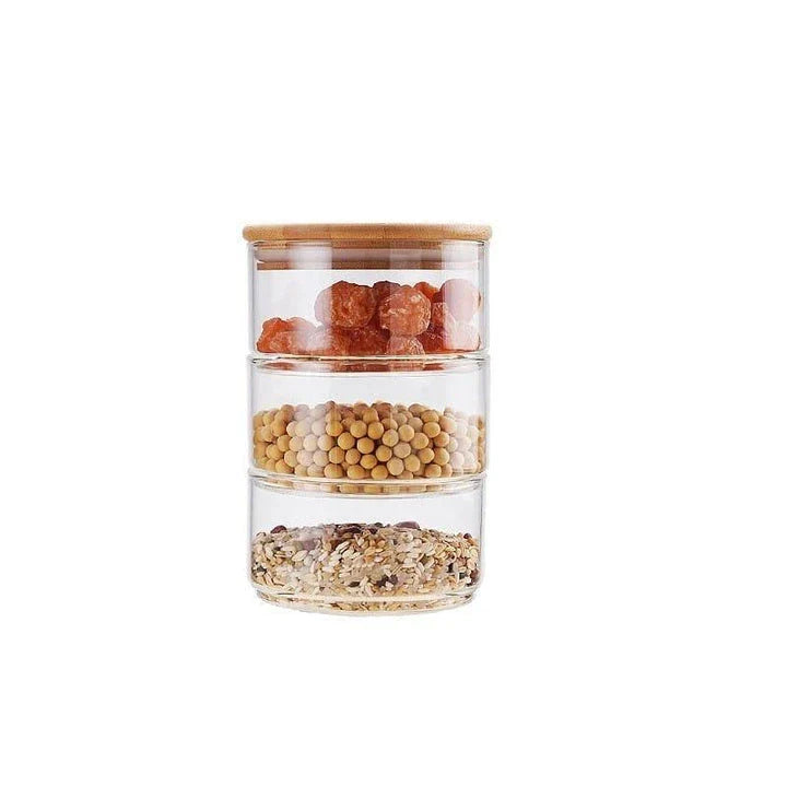 Premium 3-Layer Glass Food Storage Jar with Airtight Bamboo Lid for Storing Dry Goods, Leftovers, and Snacks