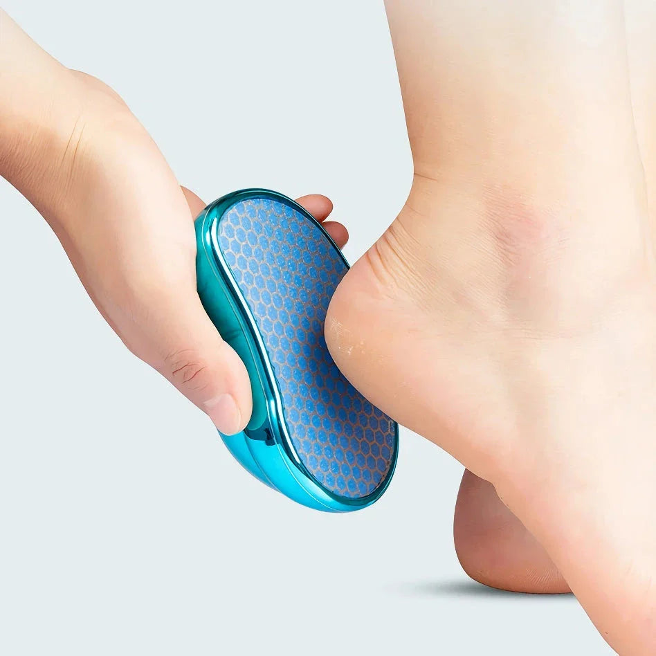 Premium Nano Glass Pedicure Foot File in gold, sky blue, and pink colors for smooth, soft feet