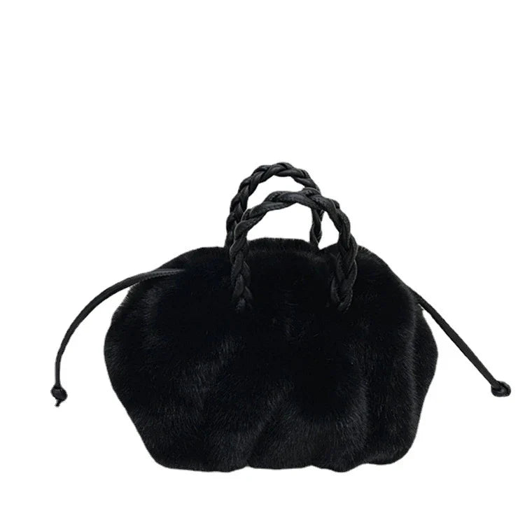 Elegant pleated leather and mink fur handbag in various colors, featuring a chic and modern cloud-like design