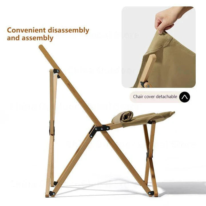 Durable outdoor folding chair with solid beech wood frame and breathable cotton canvas seating for comfortable camping and outdoor adventures