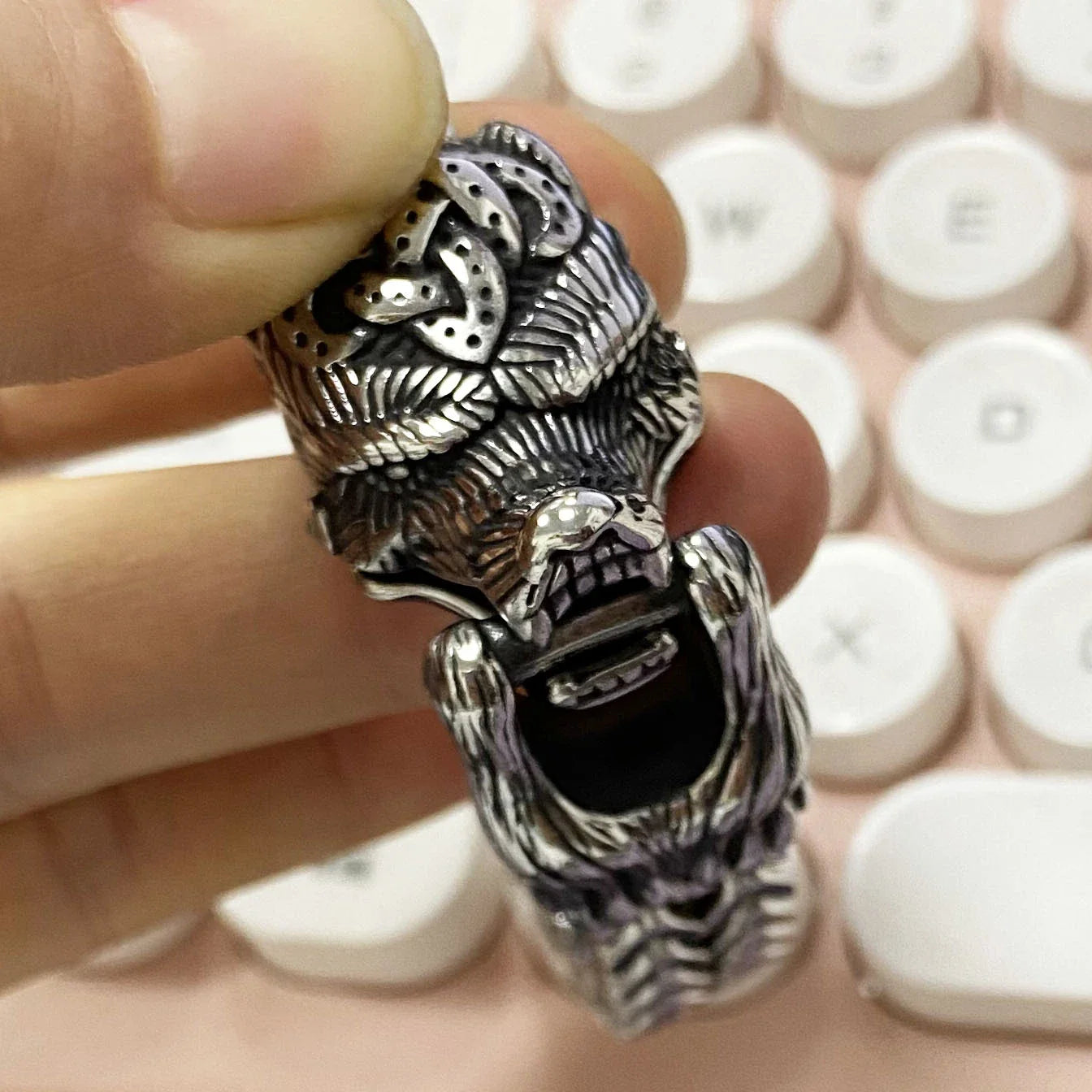 Titanium steel Viking-inspired bracelet with a polished finish and bear design, perfect for modern men seeking a bold, retro-punk accessory.