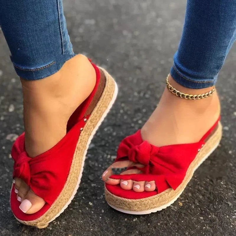 Premium hemp rope platform bow sandals with suede upper and PU sole for stylish and comfortable everyday wear