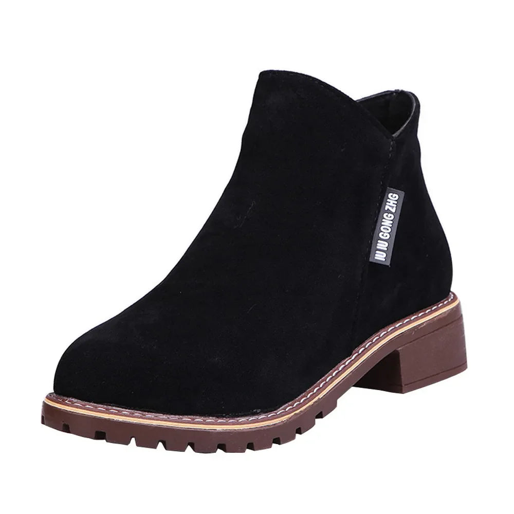Stylish low-heel Frosted Martin Boots in a variety of colors, featuring a comfortable and versatile design for casual to formal wear.