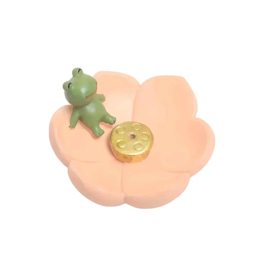 Elegant mini resin incense holder with cherry blossom, water lily, plum blossom, and daisy motifs for calming aromatherapy experience