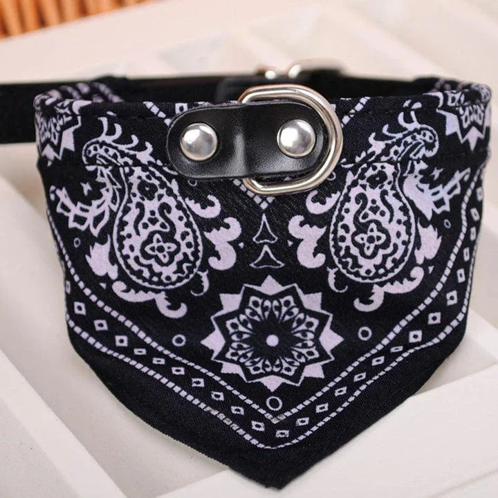 Adjustable Dog Scarf Collar in various sizes and colors, perfect for dressing up your furry friend in style.