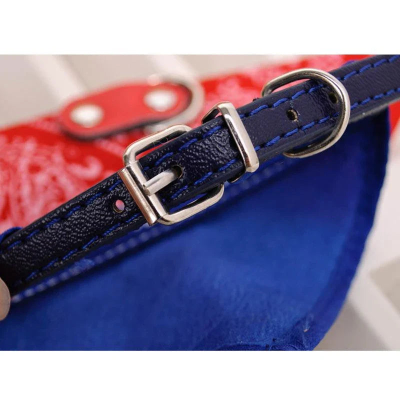 Adjustable Dog Scarf Collar in various sizes and colors, perfect for dressing up your furry friend in style.