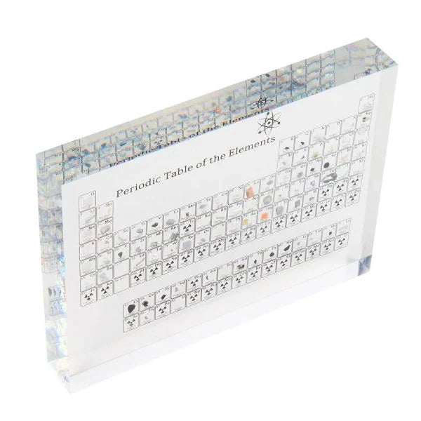Acrylic periodic table display with 83 real samples of the elements that make up our universe