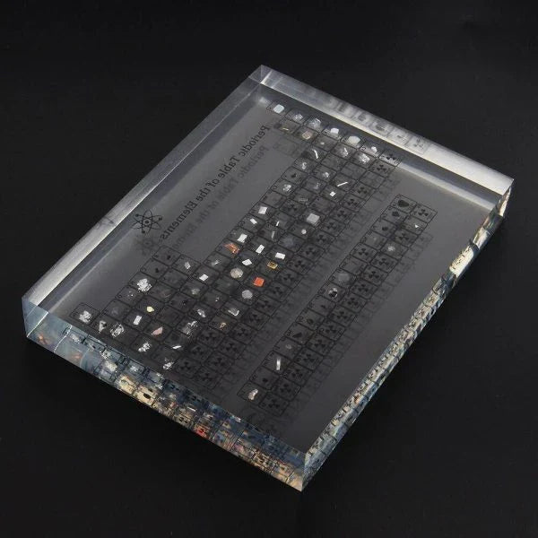 Acrylic periodic table display with 83 real samples of the elements that make up our universe