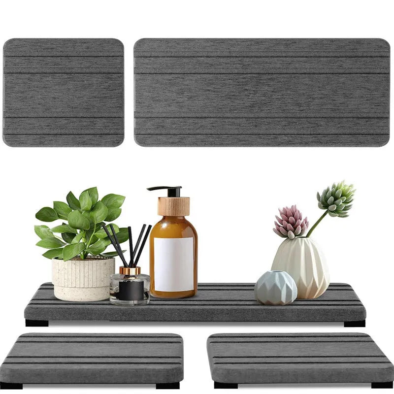 Three square diatom oil bathroom draining pads in modern solid colours for countertops