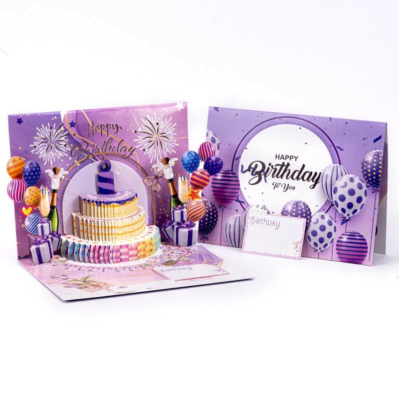 Light Music Blowing 3D pop-up cake greeting card in Chinese ink style, showing hand-folded paper construction.