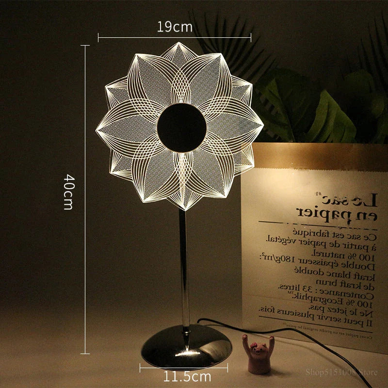Modern LED Decorative Flower Table Lamp with a silver body and unique flower design