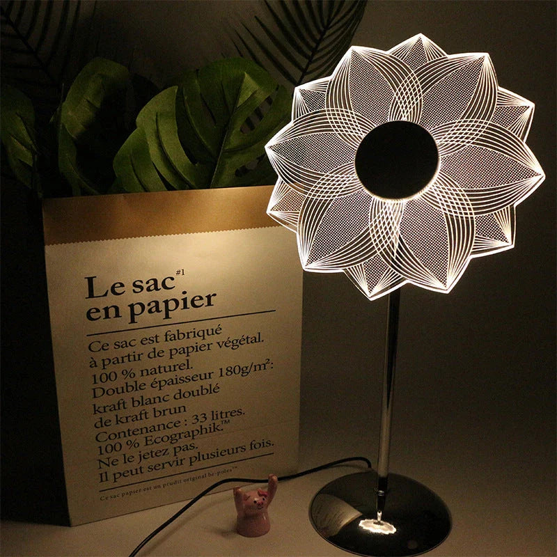 Modern LED Decorative Flower Table Lamp with a silver body and unique flower design