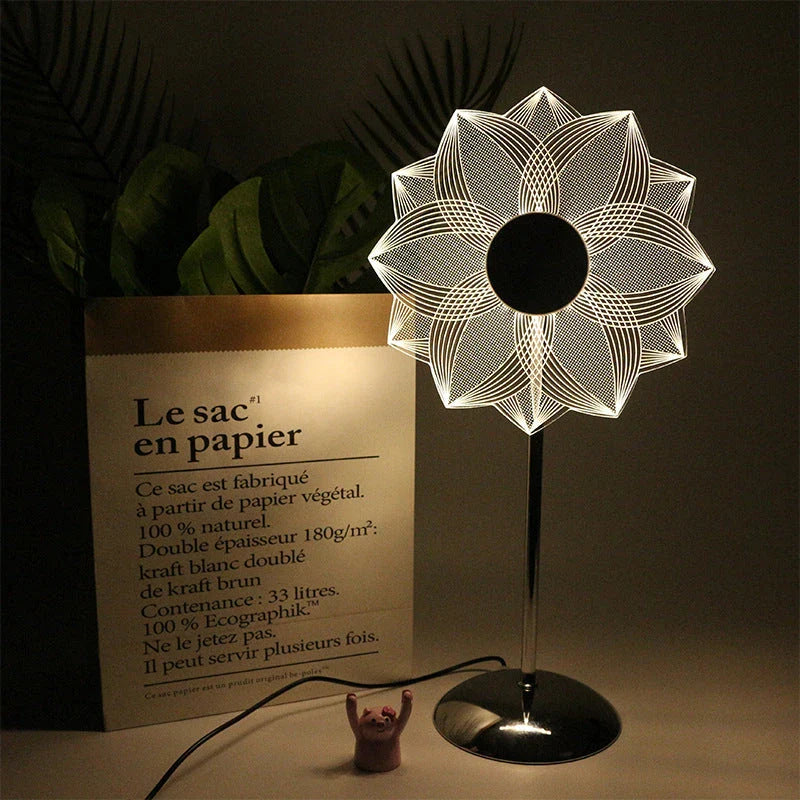 Modern LED Decorative Flower Table Lamp with a silver body and unique flower design