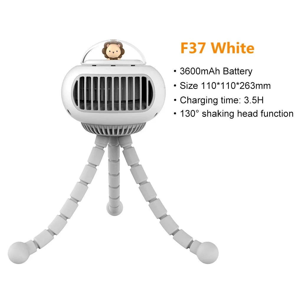 Lovely Cartoon Portable Safe Stroller Fan with bladeless design and 130° rotation for versatile cooling