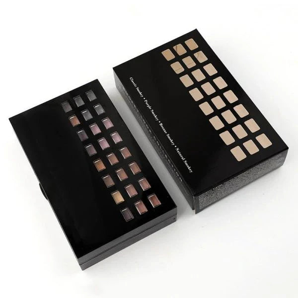 74-color makeup palette with eye shadows, lip glosses, and blushes in a variety of shimmering shades
