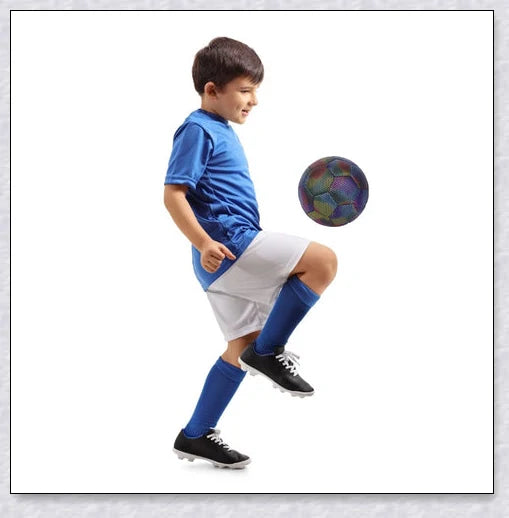 Luminous soccer ball night light that glows and creates hologram effects under camera flash