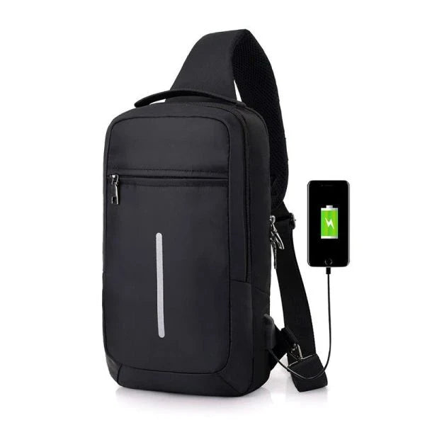 Anti-Theft USB Charging Chest Bag with Polyester Construction, Zipper Closure, and Single Strap for Hands-Free Carrying