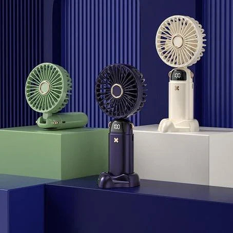 Portable Mini Handheld Fan with Beige color and 3000 mAh battery capacity for cooling comfort on the go