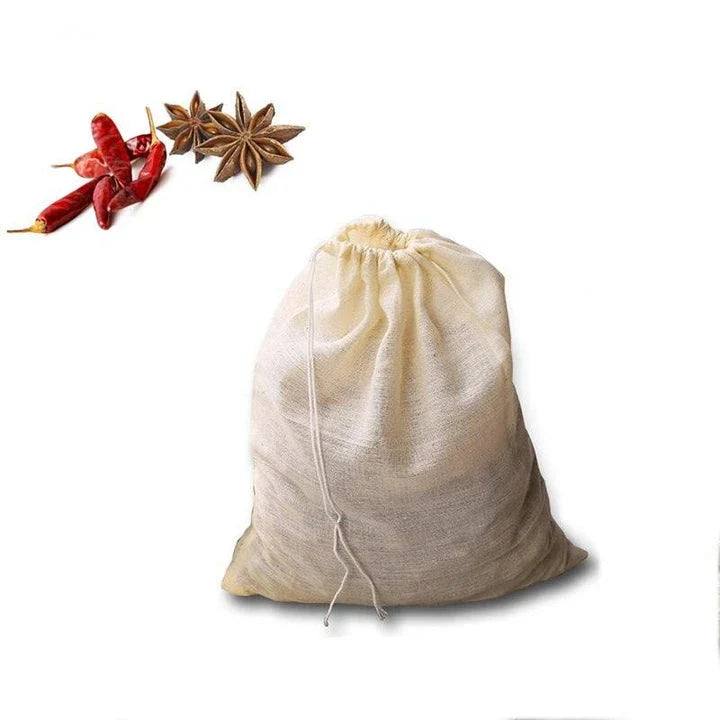 Cotton storage bags in various sizes for organizing kitchen, desk, and closet items