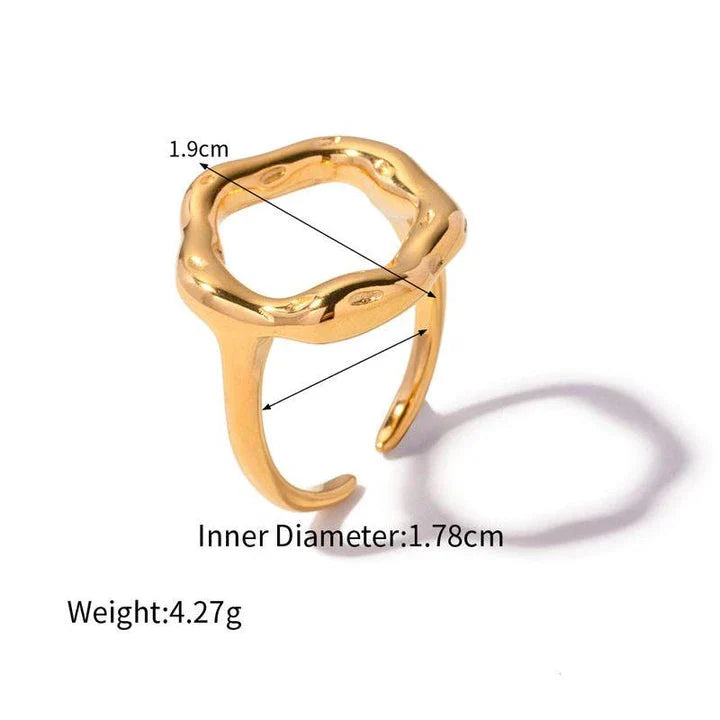18K gold plated stainless steel geometric ring for women with an exquisite irregular pattern design