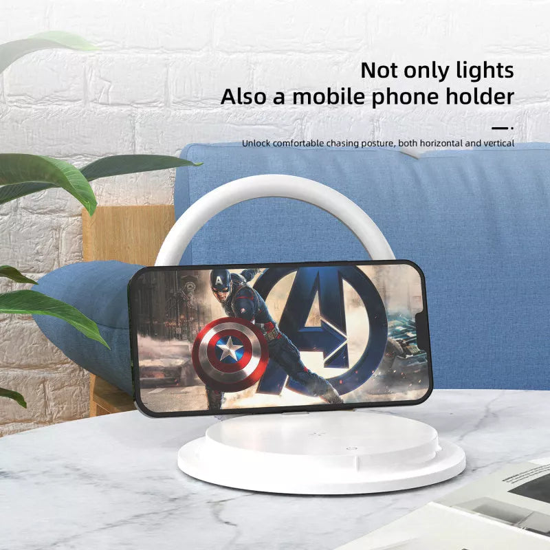 2-in-1 Wireless Charging LED Night Light in white with USB connection