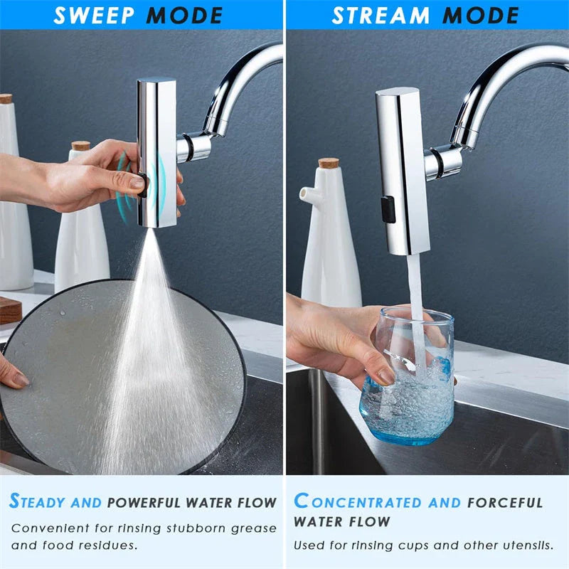 Versatile kitchen faucet with adjustable water flow modes, high-arc design, and pull-down sprayer for efficient cleaning and rinsing