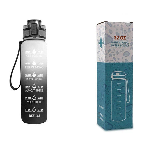 1-Liter Tritan Sports Water Bottle with Time Markers, Bounce Cover, and Motivational Design