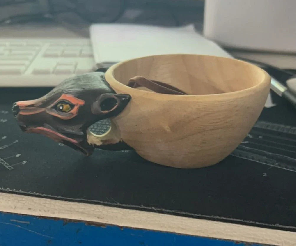 Handcrafted Scandinavian Kuksa Wooden Mug with Unique Wood Grain Designs for Outdoor Adventures