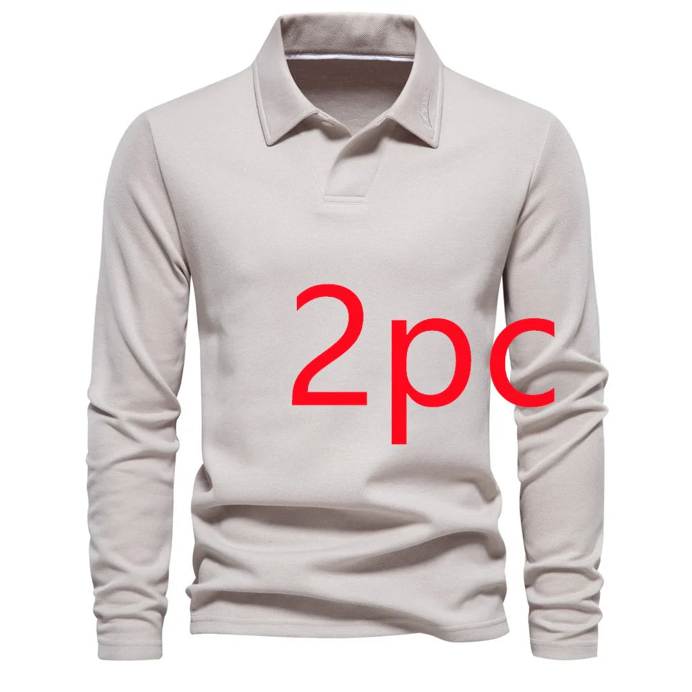 Stylish long-sleeve polo shirt in various colors, featuring a unique lapel design and made from premium cotton-blend fabric for comfort and durability.