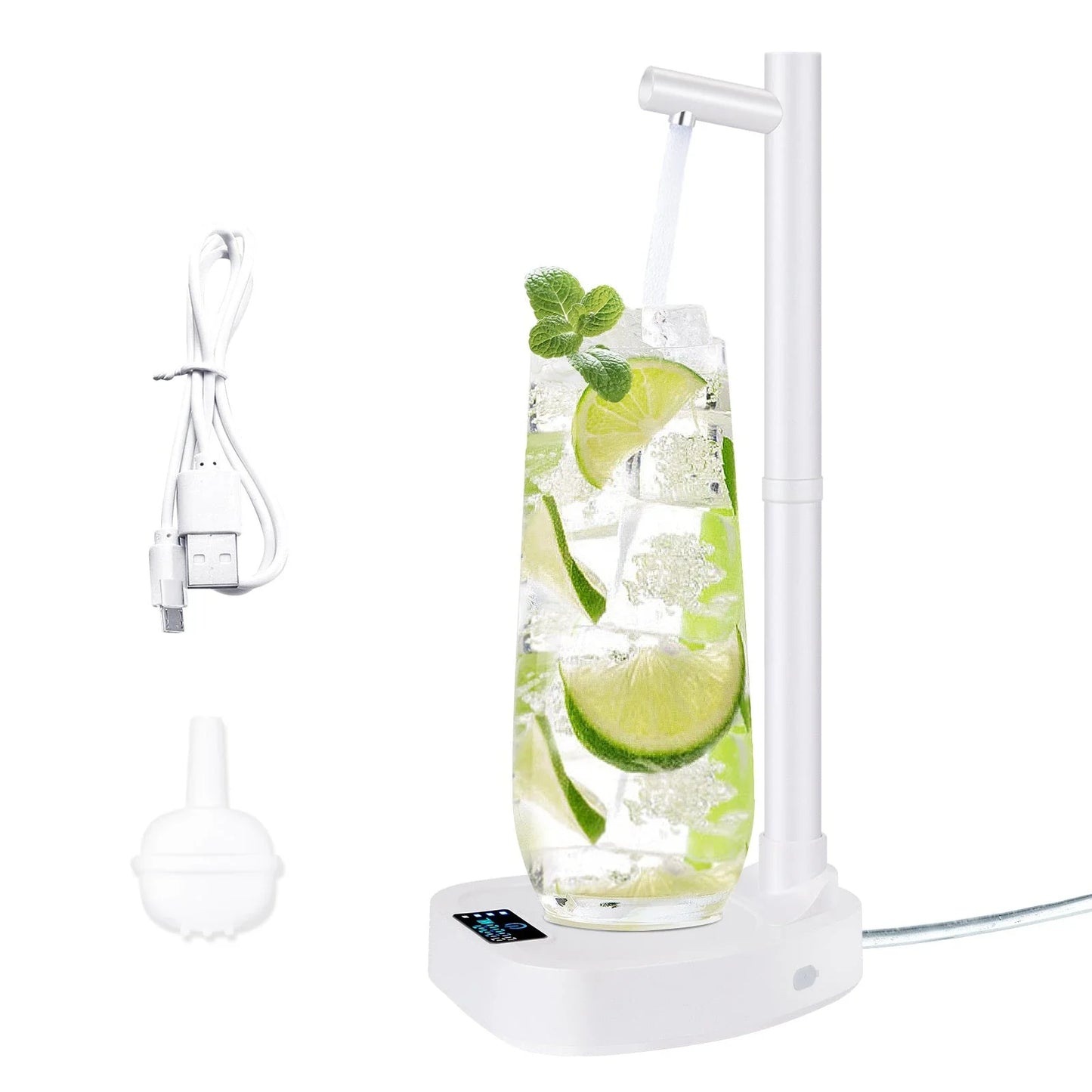 Rechargeable automatic water bottle dispenser with adjustable flow levels and extended pipe for versatile hydration