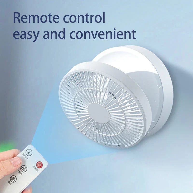 Rechargeable USB desk and wall-mounted fan with folding design, adjustable wind speeds, and warm ambient nightlight