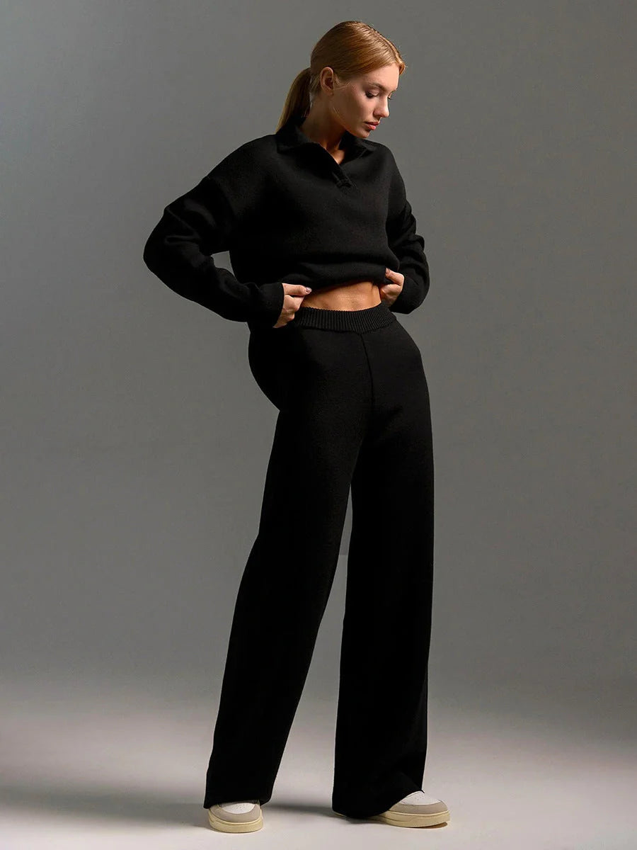 Women's stylish and comfortable cotton two-piece sweater set for fall and winter