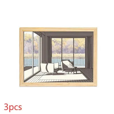 LED illuminated decorative picture light on a table showing a scenic landscape image glowing from within.