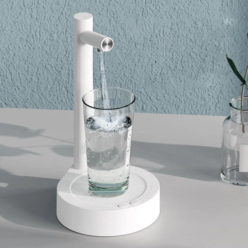 Rechargeable electric water dispenser with sleek white or blue design, perfect for any room or office setting