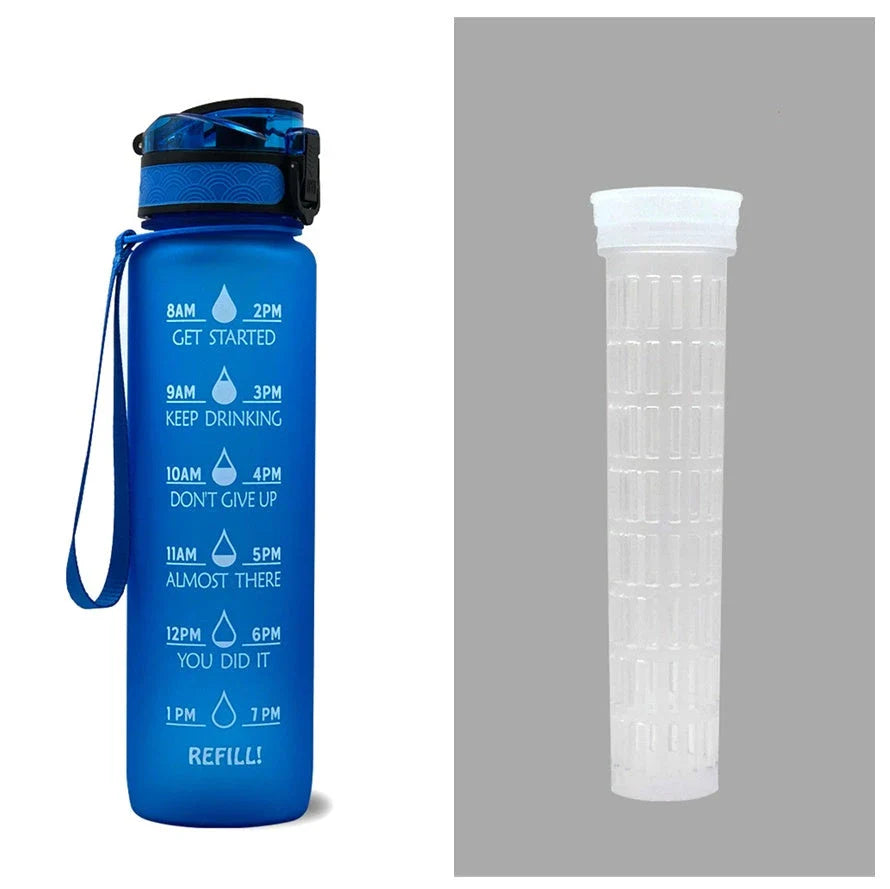1-Liter Tritan Sports Water Bottle with Time Markers, Bounce Cover, and Motivational Design