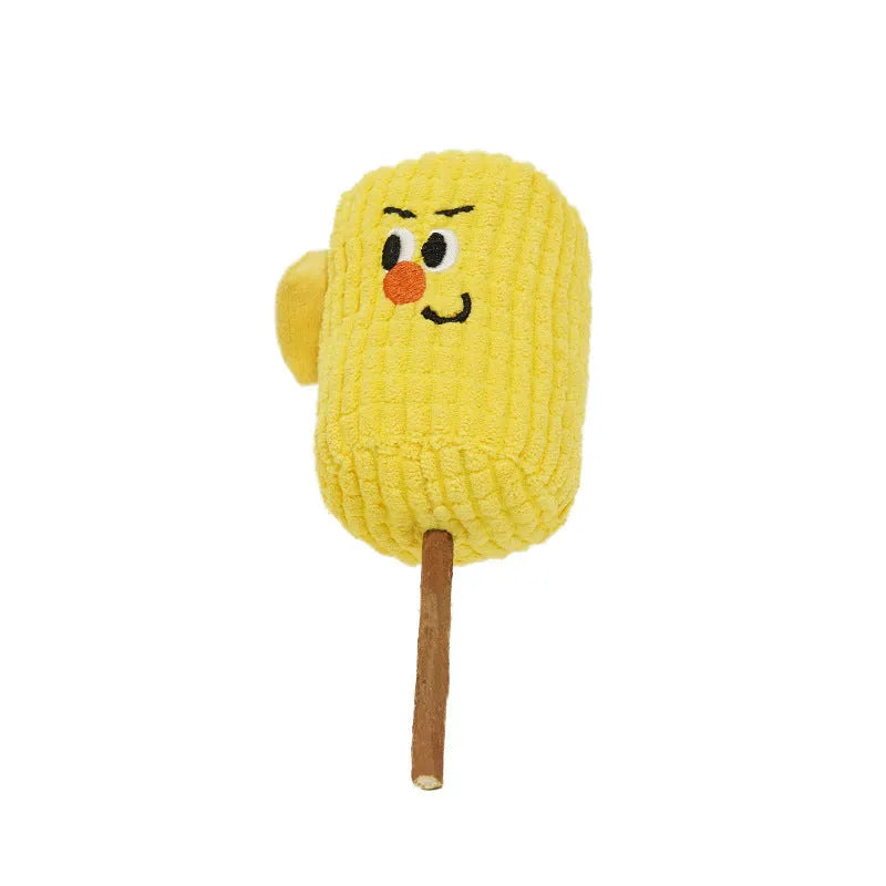 Polio wood corn cob shaped cat toy with catnip for dental cleaning.