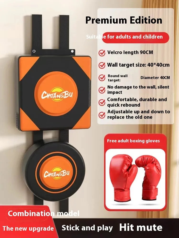 PU hanging boxing sandbag wall target for home fitness training in 30cm and 40cm sizes.