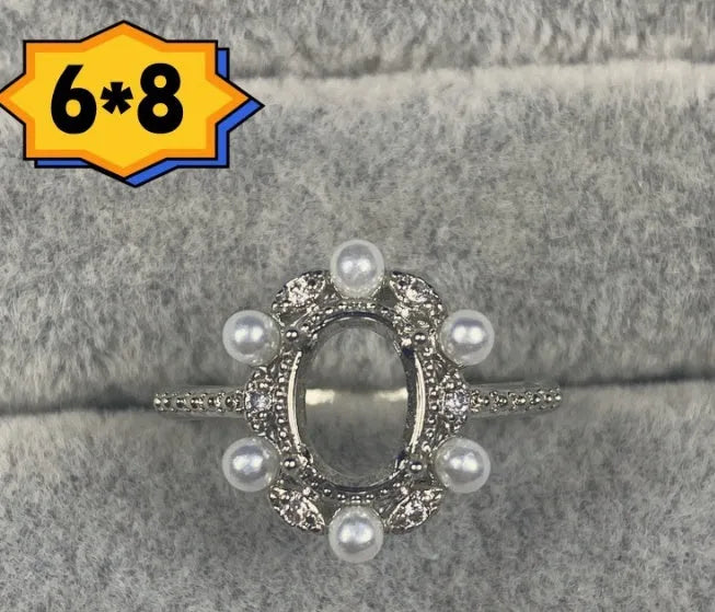 Oval open mouth copper ring with 6x8mm stone and five-pointed star ornament in Korean style.