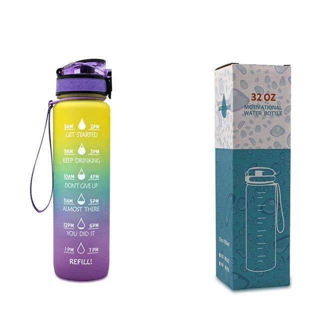 1-Liter Tritan Sports Water Bottle with Time Markers, Bounce Cover, and Motivational Design