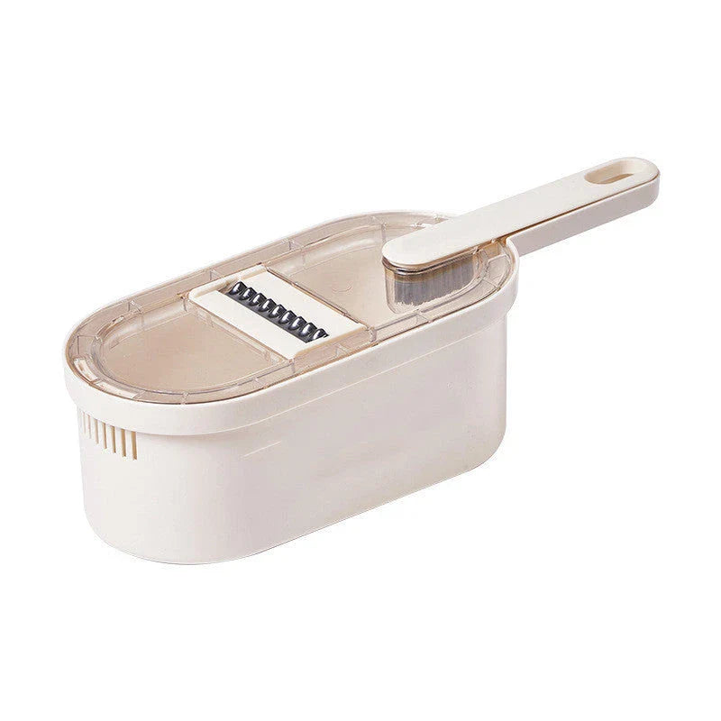 Versatile Vegetable Chopper with Interchangeable Blades, Built-in Container, and Self-Cleaning Brush for Effortless Meal Prep