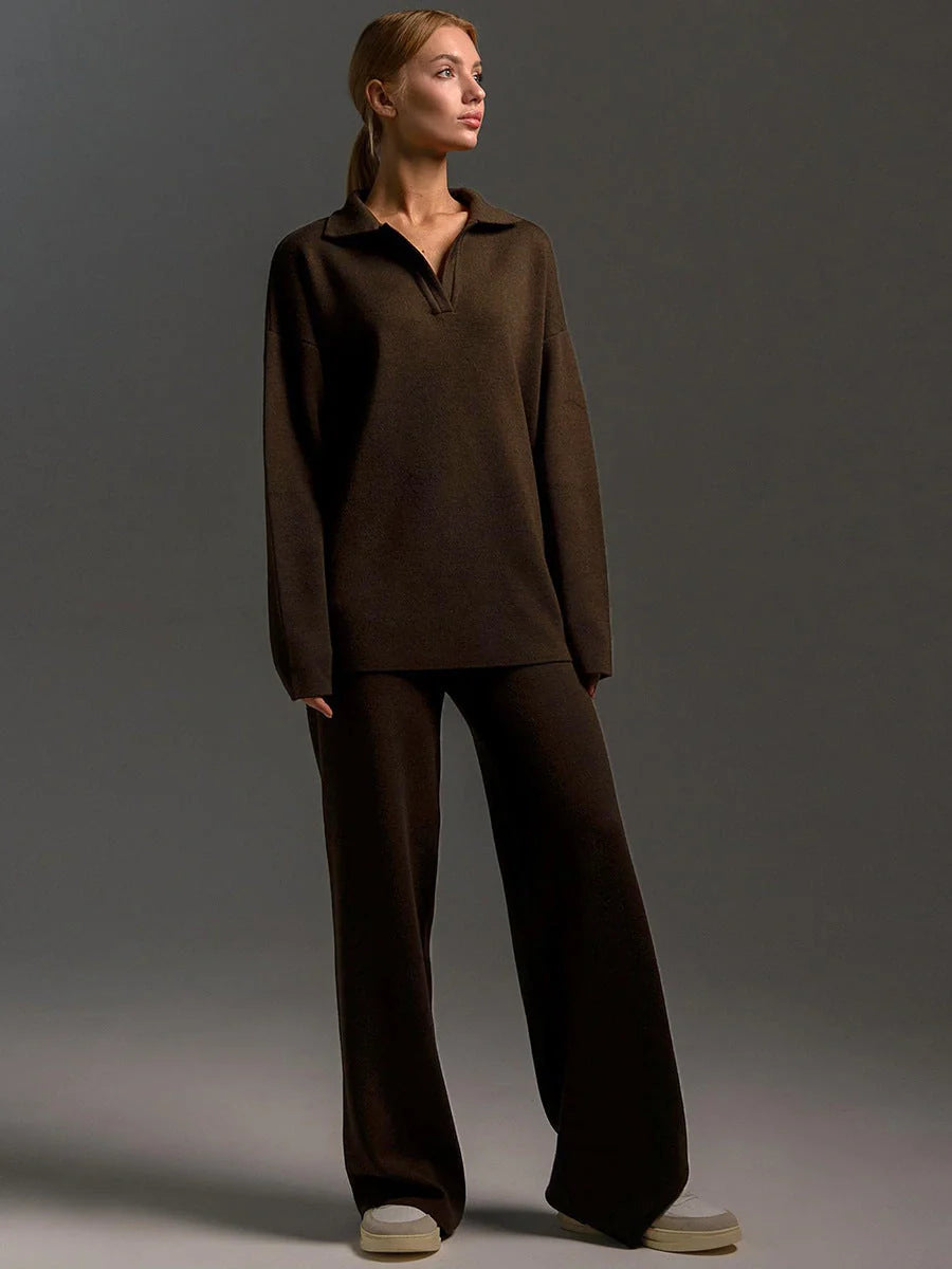 Women's stylish and comfortable cotton two-piece sweater set for fall and winter