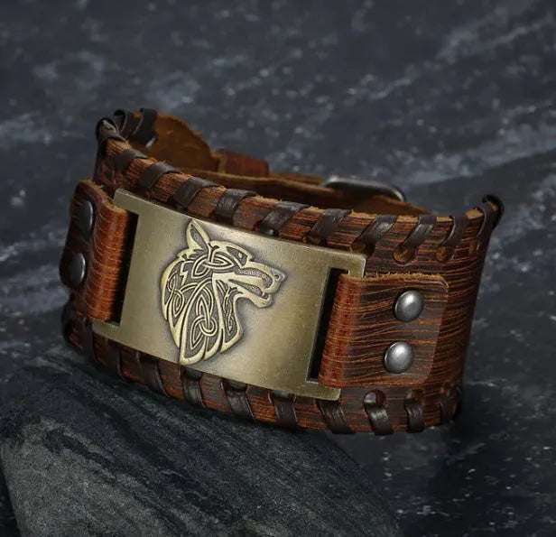 Asgard Fenrir leather buckle arm cuff, unisex punk bracelet, 27.5cm long and 3.8cm wide