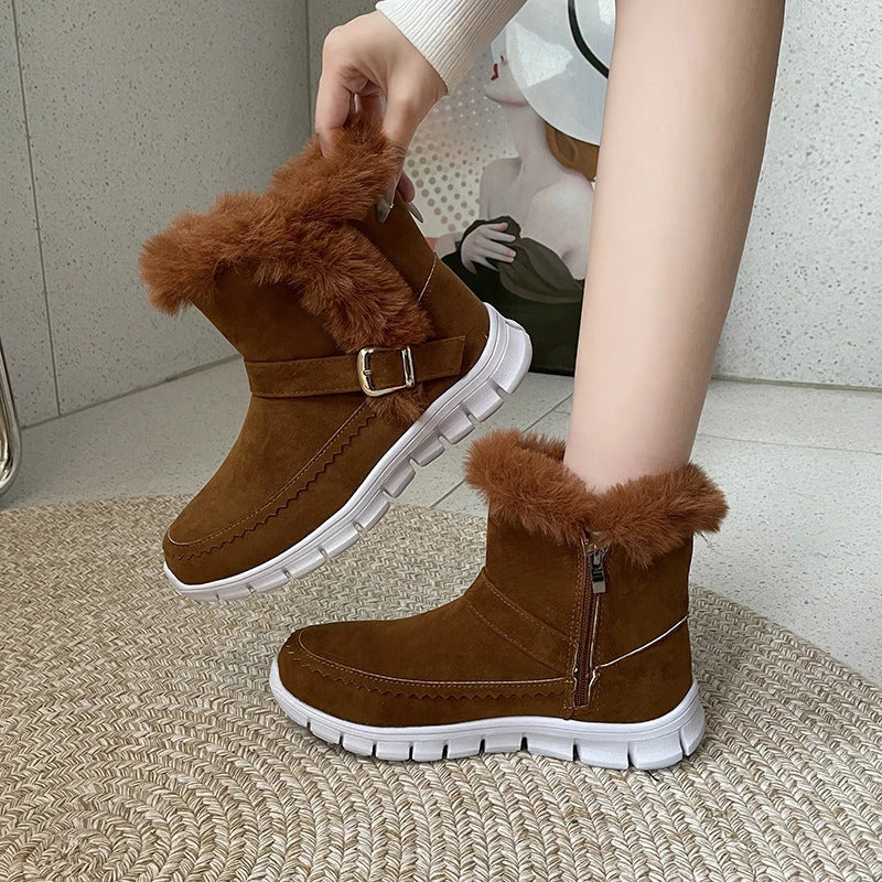 Cozy winter ankle boots with plush lining, suede uppers, and rubber soles for women