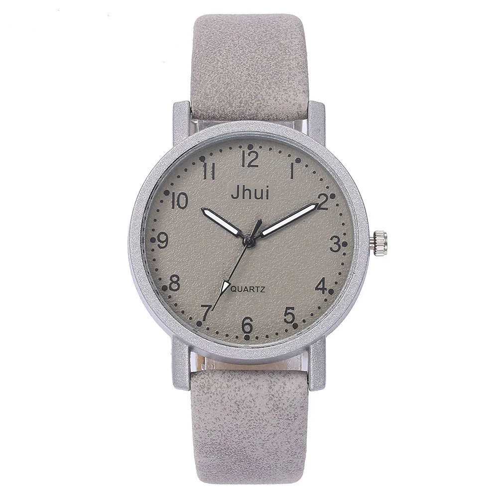 Stylish quartz watch with simple numeric dial, stainless steel clasp, and PU leather strap in various colors