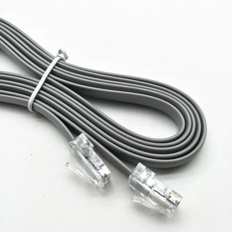 A silver grey CAT6 network cable with RJ-45 connectors, coiled to show its 2-metre length.