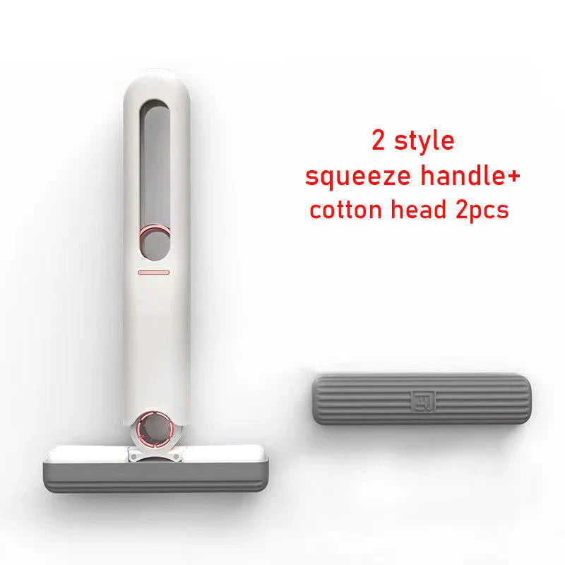 Versatile floor cleaning mop with single-handed squeeze handle, push-pull dehydration mechanism, and biodegradable cotton head