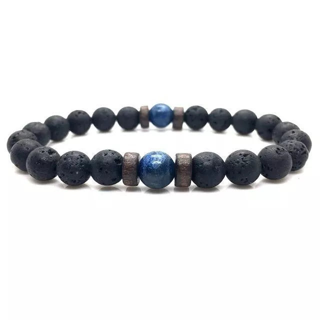 Asgard Crafted Lava Stone Bracelet - Black Alloy Ball Design