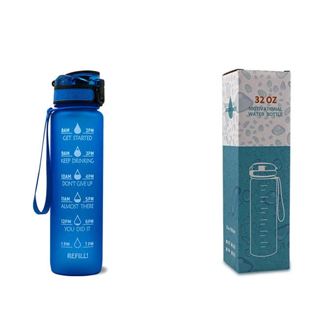 1-Liter Tritan Sports Water Bottle with Time Markers, Bounce Cover, and Motivational Design