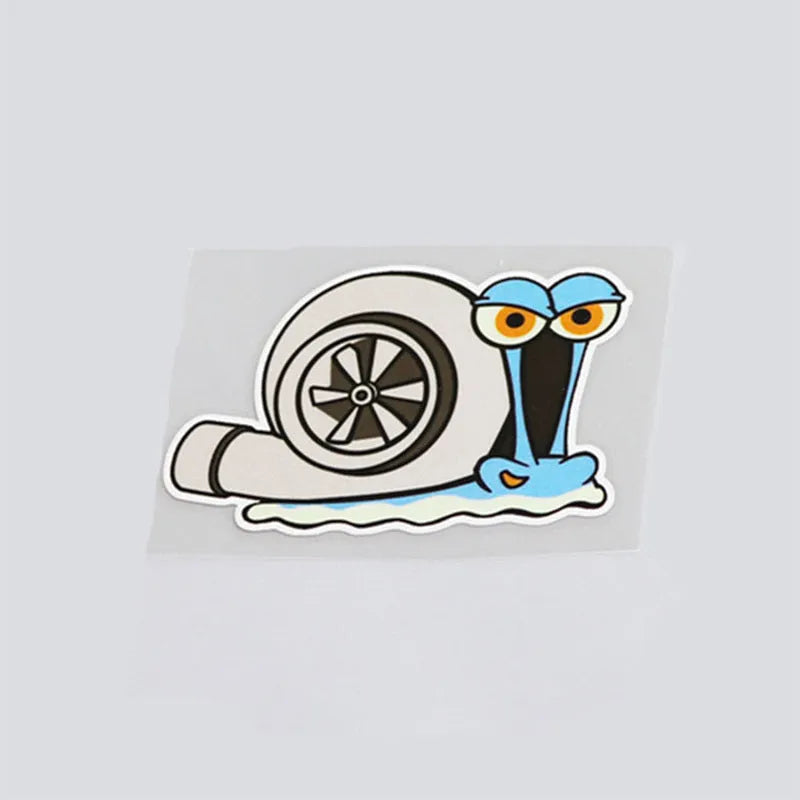 Reflective cartoon snail car sticker measuring 12x8cm with adhesive backing
